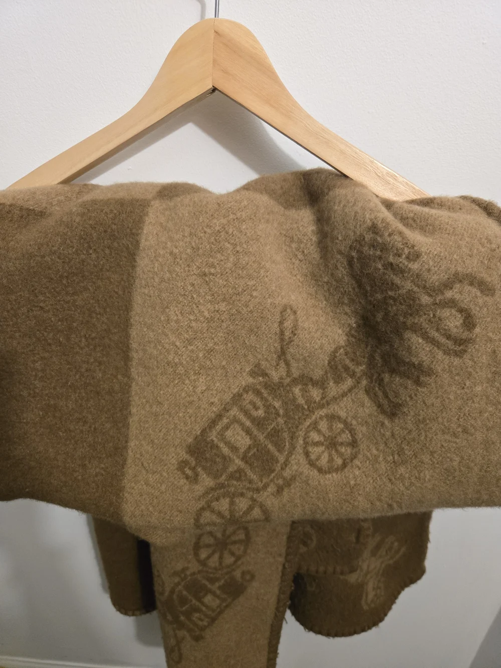 Coach Brown Checkered Horse And Carriage Wool Throw Blanket
